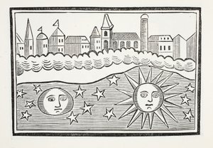 Sole, luna, stelle e terra trasposti, illustrazione da Chap-books del XVIII secolo di John Ashton, pub. 1882 da English School