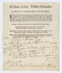 Fabbricante di candele, William Lewis, biglietto da visita