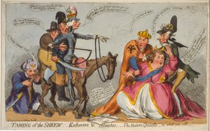 La bisbetica domata: Katharine e Petruchio; Il moderno Don Chisciotte, o, quello che vuoi, 1791 (incisione colorata a mano)