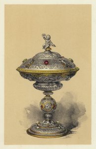 Tazza, con coperchio, in argento con gemme da English School