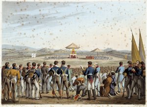 Te Deum sul campo di battaglia in "Historical, military and naval anecdotes and incidents that arrived at the arms of Britain and their allies, ending at Waterloo" di Edward Orme. Ill. di Fry, Sutherland, Clark, Dubourg, W.Heart, JA, Atkinson... Ed. 1819,  da English School
