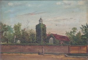 Chiesa di Teddington nel Middlesex, 1900 circa (olio su tela) da English School