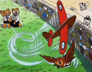Orsetto che vola con un aeroplano giocattolo da English School
