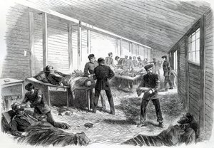 Ospedale da campo temporaneo dietro la Seconda Parallela Prussiana a Dueppel, 1864 da English School