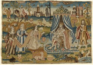 Pannello tessile con Ester e Assuero, metà-fine XVII secolo
