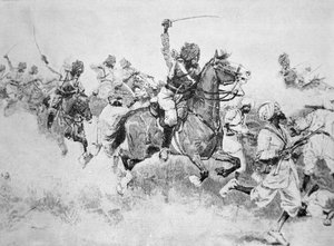 La 9ª Cavalleria del Bengala carica i Beloochees, battaglia di Meanee da English School
