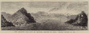 La guerra Ashantee, vista di Aquidah, bombardata dalla HMS "Druid", 28 agosto 1873 (incisione) da English School