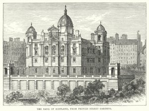 La Banca di Scozia, dai Giardini di Princes Street (incisione)