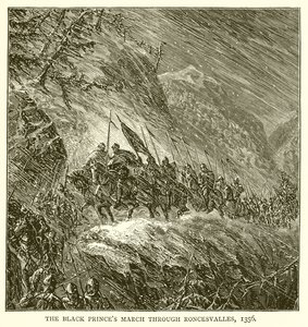Marcia del Principe Nero attraverso Roncesvalles, 1356 da English School