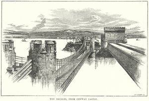 I ponti, dal castello di Conway (incisione) da English School