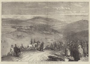 La revisione dei volontari del lunedì di Pasqua a Brighton, lotta vicino a Rottingdean (incisione) da English School