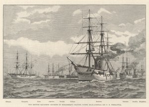 Lo Squadrone Britannico in crociera nel Canale di Mozambico sotto il Contrammiraglio Sir E R Fremantle (incisione) da English School