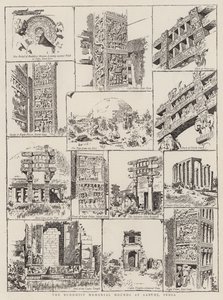 I tumuli commemorativi buddisti a Sanchi, India (incisione) da English School