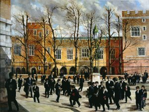 Il Roveto Ardente in cima a Common Lane, con vista sulle Nuove Scuole, Eton College, c.1935 da English School