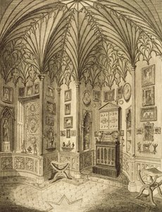 Il Gabinetto, inciso da T. Morris, da Descrizione di Strawberry Hill di Horace Walton, 1784 da English School