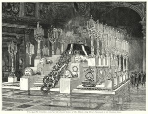 Il catafalco eretto per il servizio funebre di Sua Maestà Re Vittorio Emanuele, nel Pantheon, Roma da English School