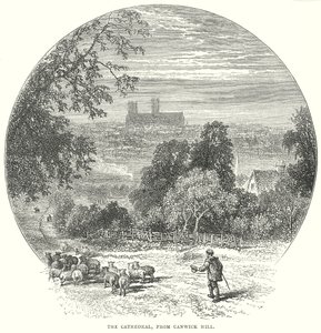La cattedrale, da Canwick Hill (incisione) da English School