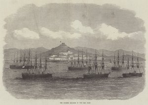 La squadra del canale nella Baia di Vigo, Spagna (incisione) da English School