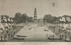 La pagoda cinese e il ponte eretti sul canale in St Jamess Park per il Grand Jubilee, 1814