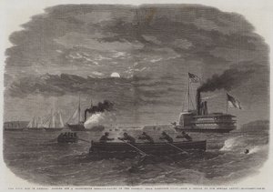 La guerra civile in America, taglio di una galleria di dispacci confederati sul Potomac vicino a Freestone Point (incisione) da English School