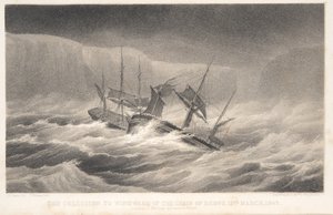 La collisione, da Voyage of Discovery and Research in th Southern and Antarctic Regions del capitano Sir James Clark Ross, pub. 1847 (incisione)