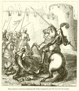 Il combattimento e la resistenza tra Sir John Copeland e Sir Lancelot de Lorris da English School