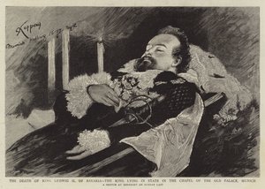 La morte del re Ludwig II di Baviera, il re giacente in stato nella cappella del vecchio palazzo, Monaco