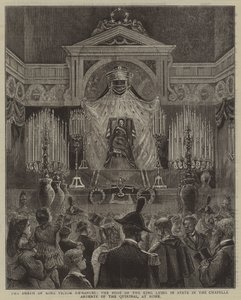 La morte del re Vittorio Emanuele, il corpo del re giace in stato nella Chapelle Ardente del Quirinale, a Roma da English School