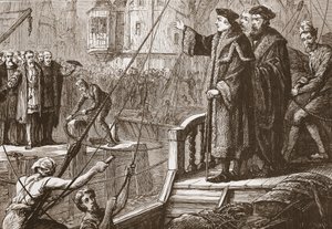 La partenza di Erasmo da Basilea, illustrazione da The History of Protestantism di James Aitken Wylie, pub. 1878 da English School