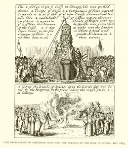 La distruzione della Croce di Cheapside e il rogo del Libro degli Sport, maggio 1643 da English School