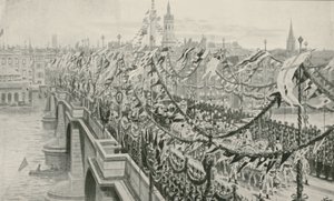 La processione del Giubileo di Diamante attraversa il London Bridge da English School