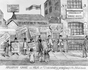 Le sale da pranzo del Dinotherium di Highbury Grove, 1846 da English School