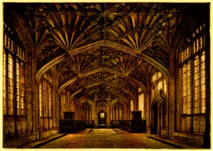 La Divinity School, Oxford: costruita tra il 1445 e il 1454, illustrazione da A Students History of England di Samuel R. Gardiner, pubblicato 1902 da English School