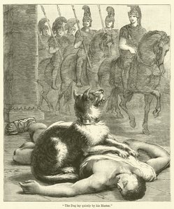 "Il cane giaceva tranquillamente accanto al suo padrone" da English School