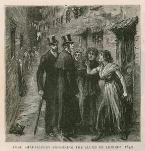 Il conte di Shaftesbury; esplorando i bassifondi di Londra, 1840 da English School