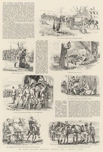 Le Manovre Volontarie di Pasqua, Schizzi con una Colonna in Marcia (incisione) da English School