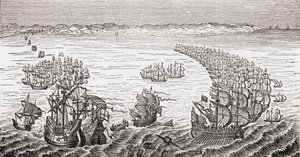 La flotta inglese, comandata da Sir Francis Drake, attacca l