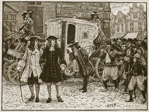 Il plenipotenziario inglese insultato nelle strade di Utrecht, 1712, illustrazione da Cassells Illustrated History of England da English School
