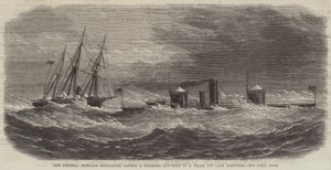 Il corazzato federale Monadnock che rimorchia una cannoniera disabile in una tempesta al largo di Capo Hatteras da English School