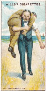 Il sollevamento del pompiere n.2, n.19 dalla serie di carte di sigarette di primo soccorso di Willss, 1913