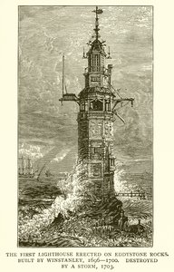 Il Primo Faro Eretto sugli Scogli di Eddystone. Costruito da Winstanley, 1696-1700, Distrutto da una Tempesta, 1703 da English School