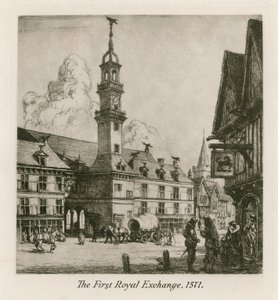 Il Primo Royal Exchange, Londra, 1571 da English School