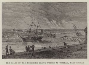 Le tempeste sulla costa dello Yorkshire, naufragi a Coatham, vicino a Redcar (incisione)