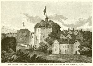 Il Globe Theatre, Southwark (Con il Rose Theatre in Lontananza), nel 1613 da English School