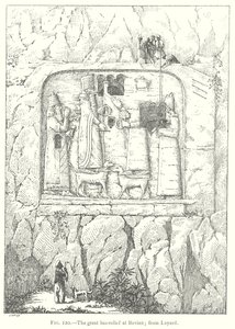 Il grande bassorilievo di Bavian; da Layard (incisione)