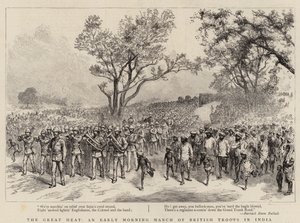 Il grande caldo, una marcia mattutina delle truppe britanniche in India (incisione)