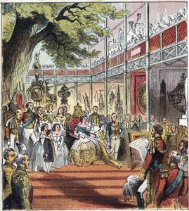 La Grande Esposizione di Londra a Hyde Park nel 1851. Grande Esposizione del 1851. Un palazzo di vetro fu costruito a Hyde Park per esporre molte cose da diverse nazioni in tutto il mondo nel 1851 da English School