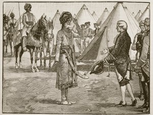 Il Gran Moghul entra nel campo inglese, 1765, illustrazione da Cassells Illustrated History of England da English School