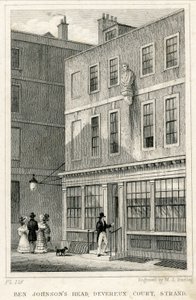 La Grecian Coffee House, Devereux Court, Strand, con un busto di Ben Johnson - Incisione