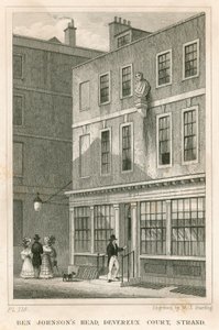 Grecian Coffee House, Devereux Court, Strand, con un busto di Ben Johnson da English School